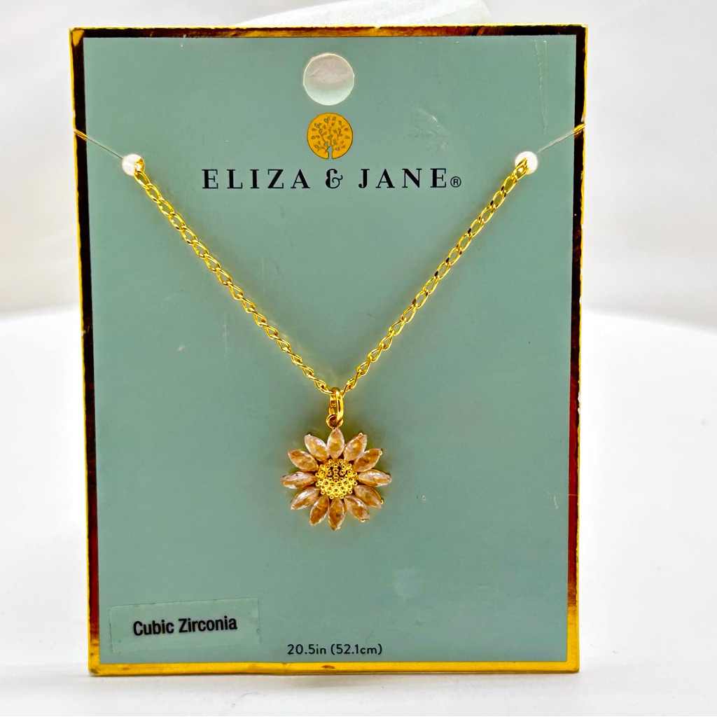 Eliza & Jane, Gold Necklace With Crystal Floral Pendant, Noc